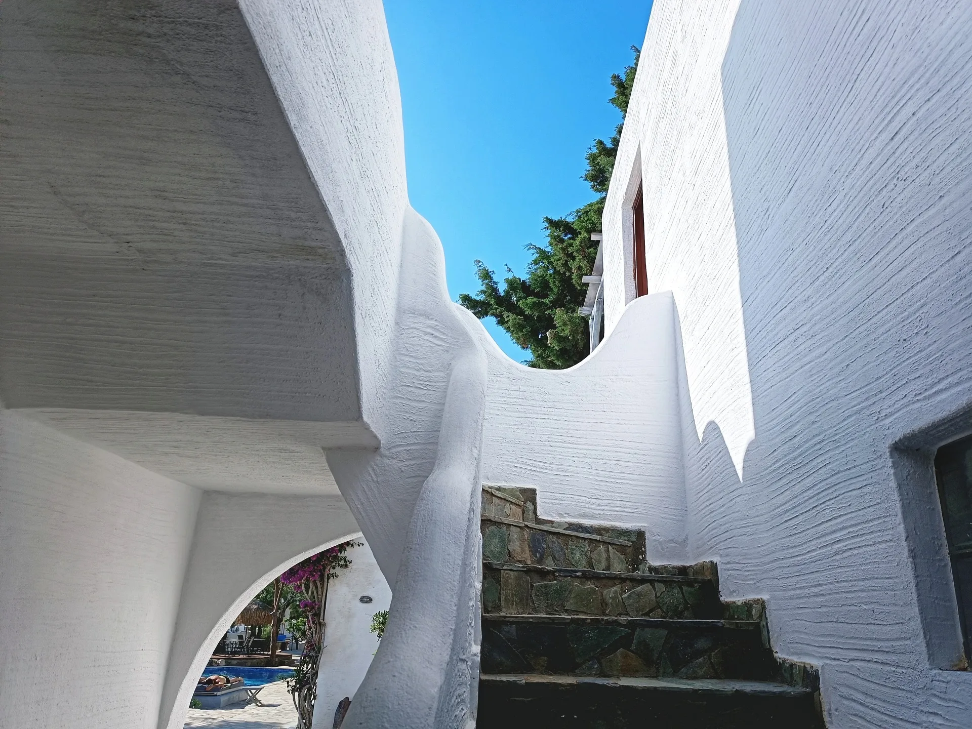 stone steps from the building