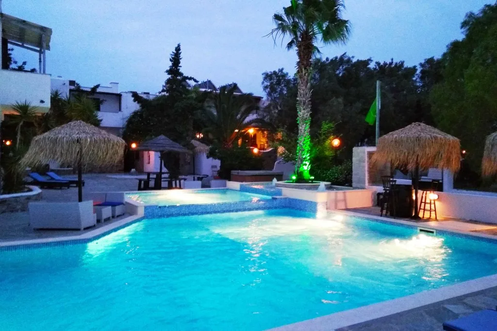 Summerland naxos hotel swimming pool at night